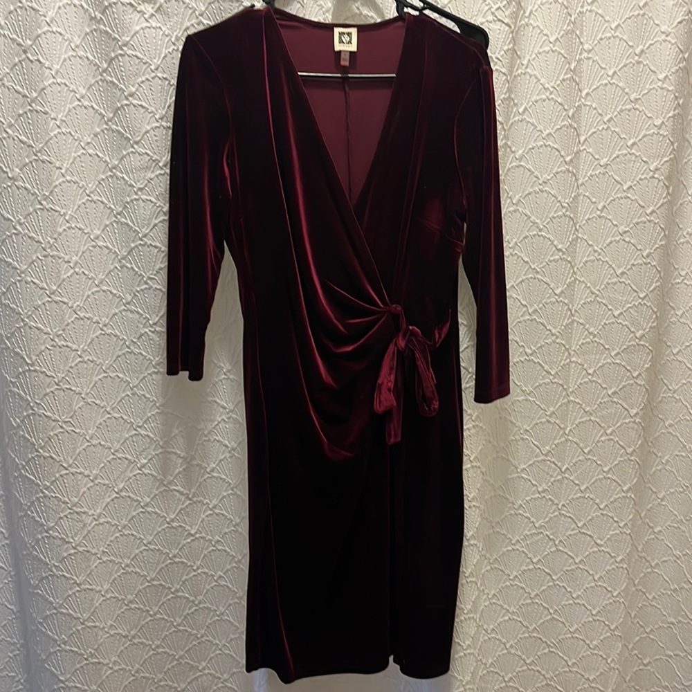 Anne Klein velvet red tie dress